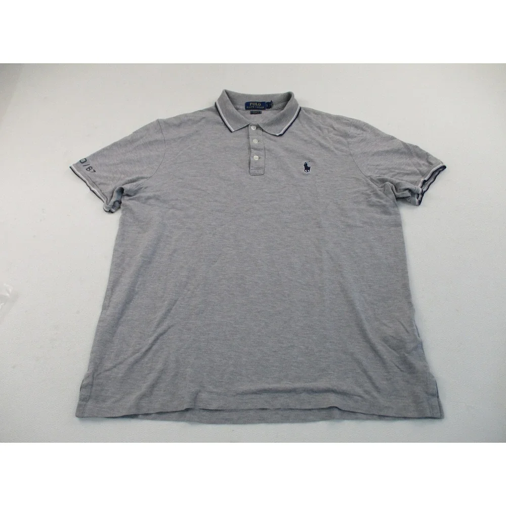 Polo Ralph Lauren Polo Mens LG Gray Classic Fit Tipped Polo/67 Embroidered Shirt